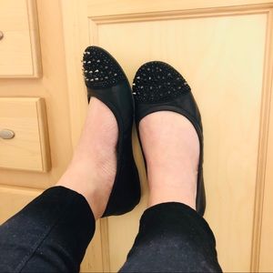 Spiked Black Vegan Faux Leather Ballet Flats
